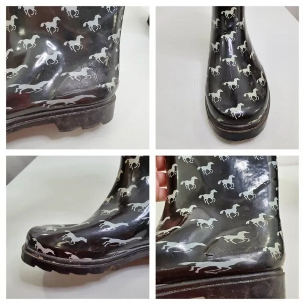 Smoky Mountain Rain Boots 9‎ Horses Black White Tal